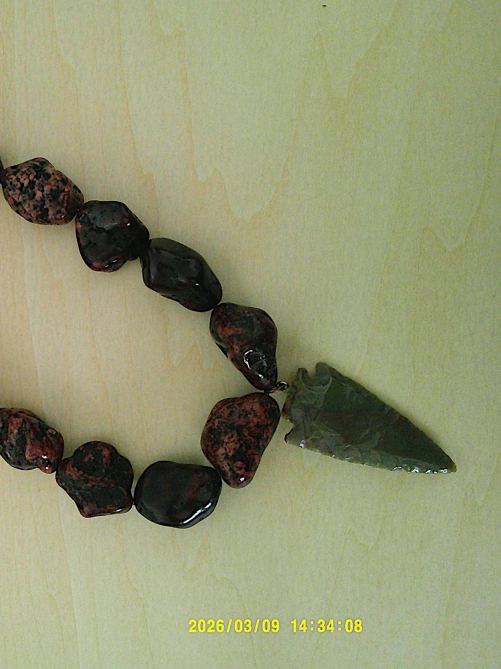 Handmade Arrowhead Pendant Necklace in Dark Green and Red